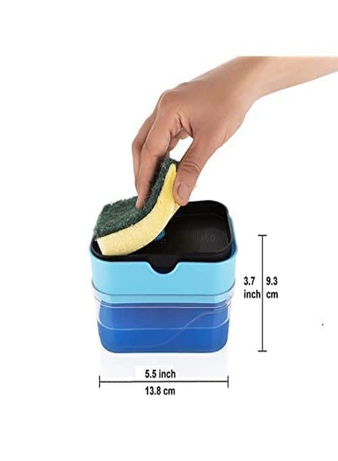 XML Liquid Soap Pump Dispenser and Sponge Holder for Kitchen Sink and Bathroom Accessories Organizer Set Dishwasher Liquid Holder 400 ml Kitchen Accessories Gadgets Tools(Sky Blue) - Image 3